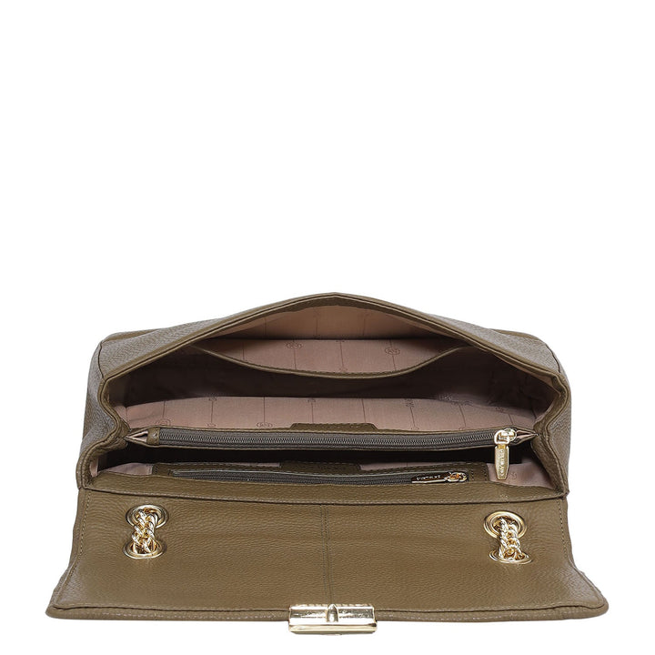 Medium Wax Stripe Leather Shoulder Bag - Moss