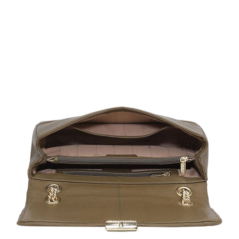 Medium Wax Stripe Leather Shoulder Bag - Moss