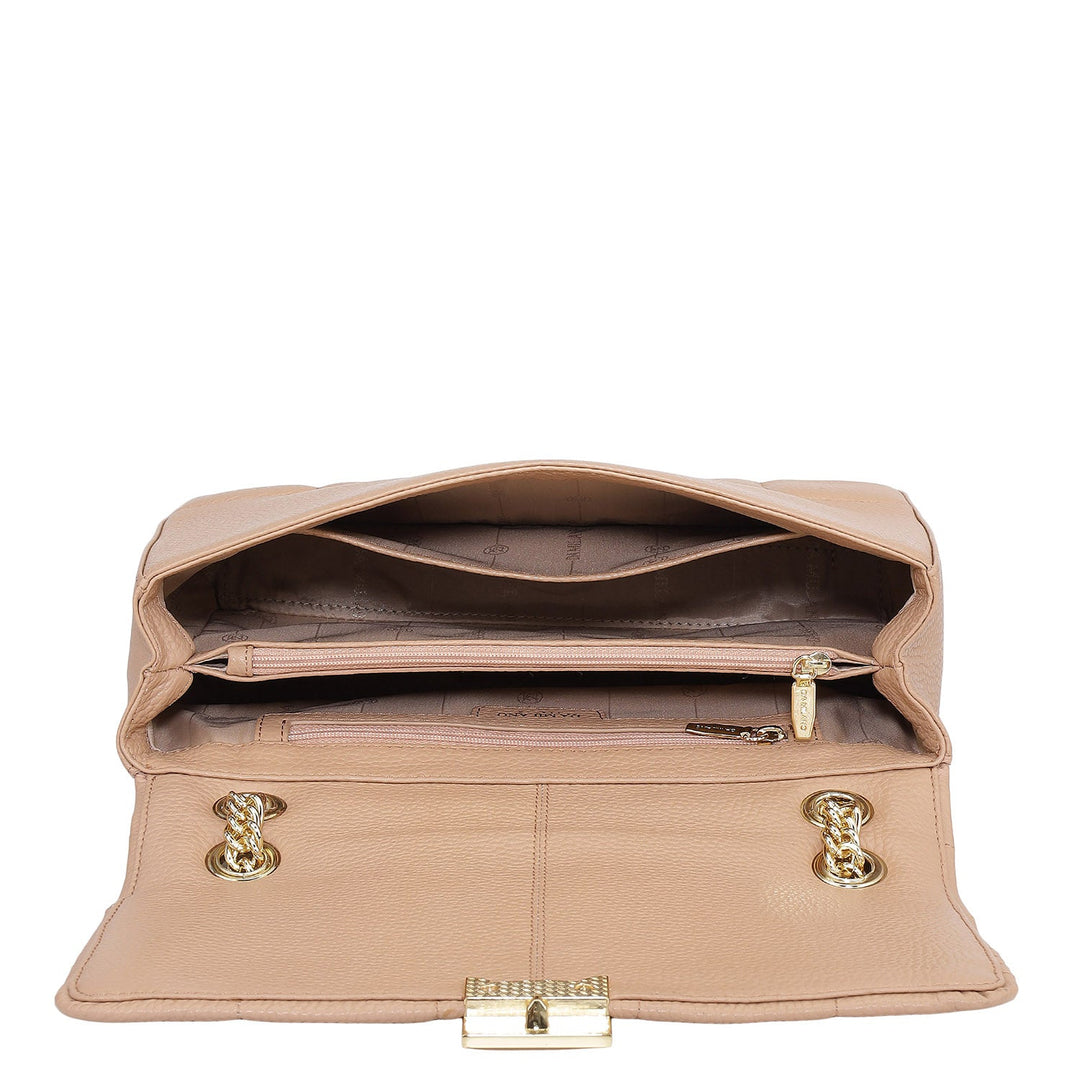 Medium Wax Stripe Leather Shoulder Bag - Sand