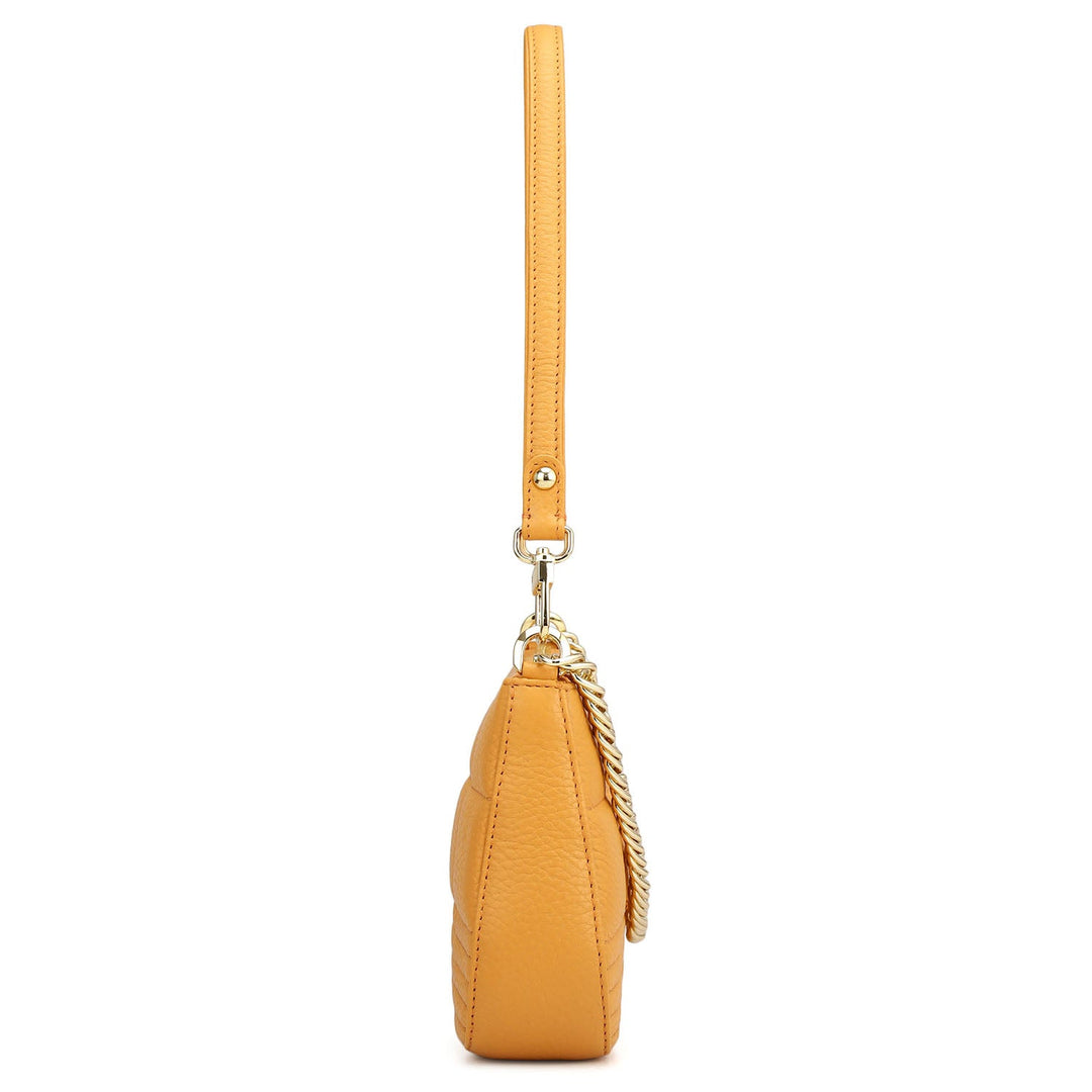 Small Wax Stripe Leather Baguette  - Apricot Crush
