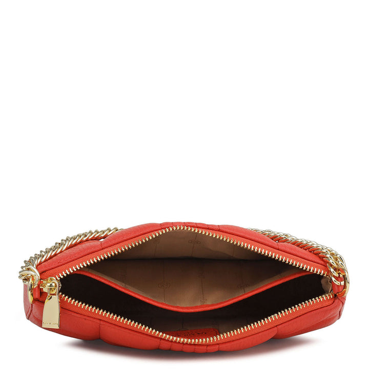Small Wax Stripe Leather Baguette - Corallo