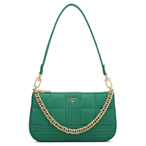 Small Wax Stripe Leather Baguette - Emerald Green