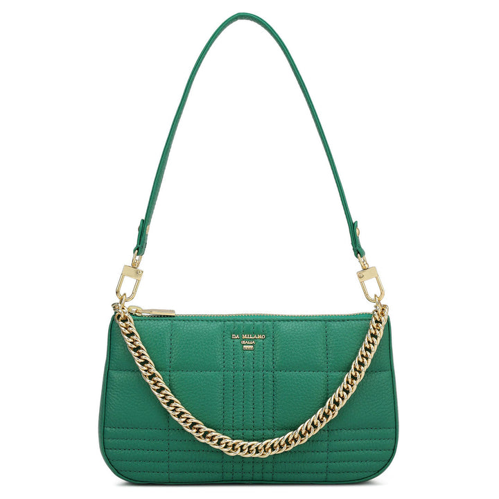 Small Wax Stripe Leather Baguette - Emerald Green