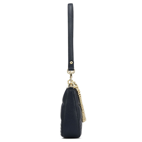 Small Wax Stripe Leather Baguette - Navy