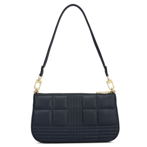 Small Wax Stripe Leather Baguette - Navy