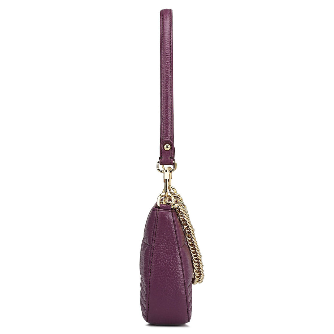 Small Wax Stripe Leather Baguette - Purple