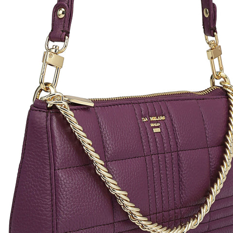 Small Wax Stripe Leather Baguette - Purple