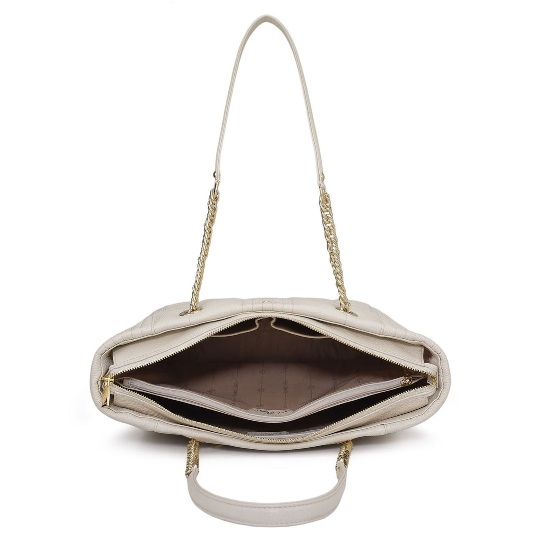 Medium Wax Stripe Leather Tote - Butter