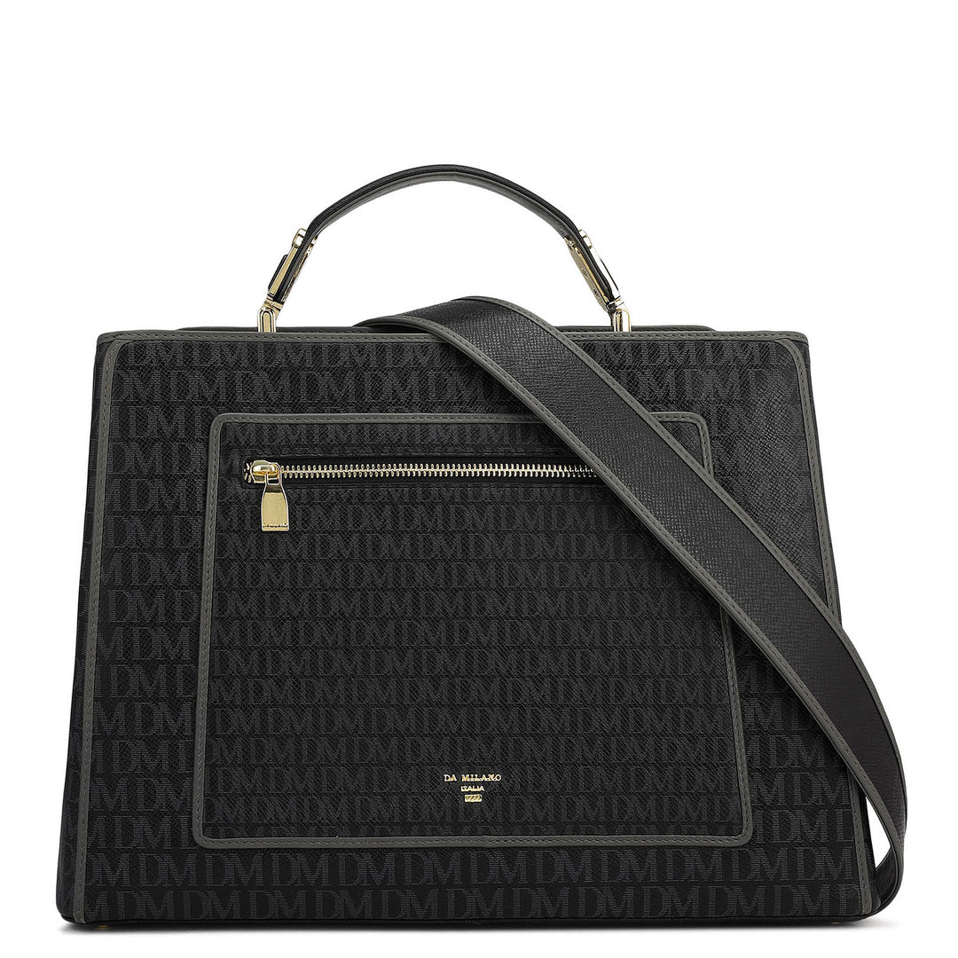 Medium Monogram Leather Book Tote   - Black