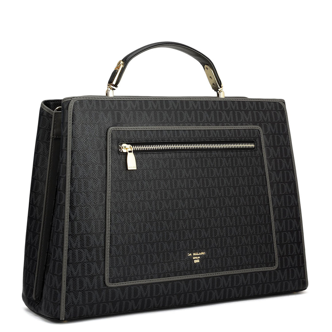 Medium Monogram Leather Book Tote   - Black