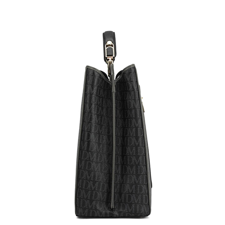Medium Monogram Leather Book Tote   - Black