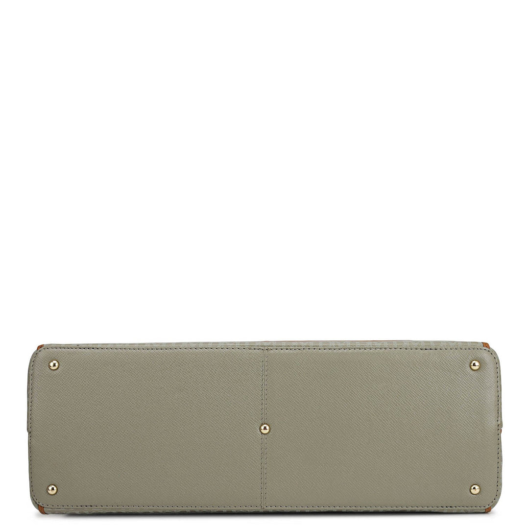 Medium Monogram Leather Book Tote   - Stone Grey