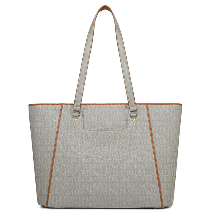 Large Monogram Leather Tote - Stone Grey