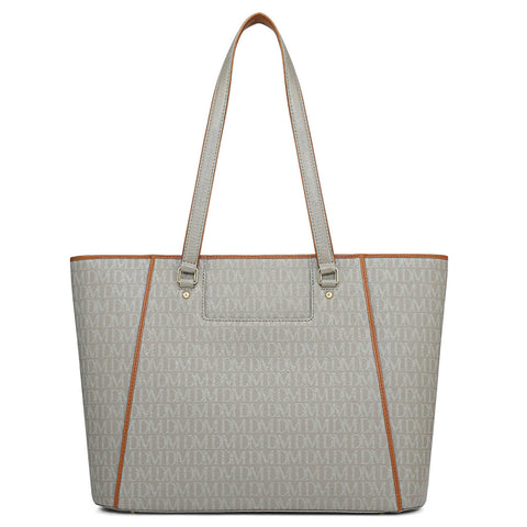 Large Monogram Leather Tote - Stone Grey