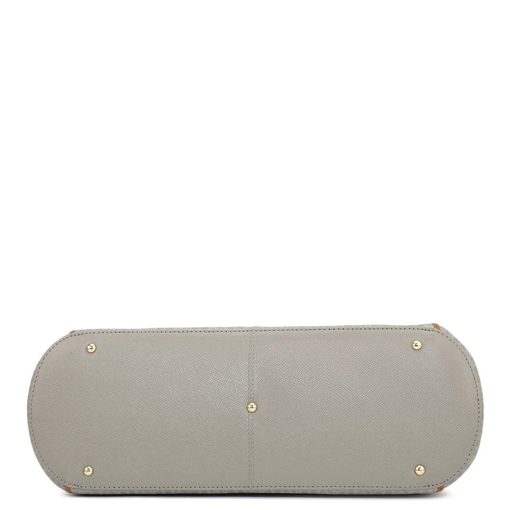 Large Monogram Leather Tote - Stone Grey