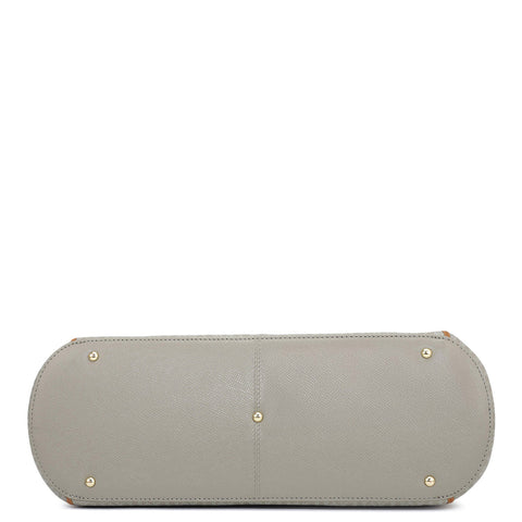 Large Monogram Leather Tote - Stone Grey