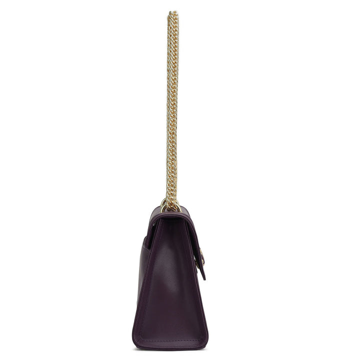 Small Plain Leather Shoulder Bag - Grapevine