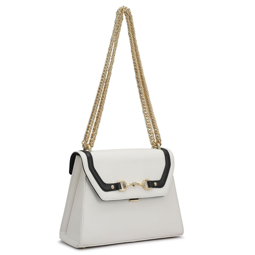 Small Plain Leather Shoulder Bag - Snow