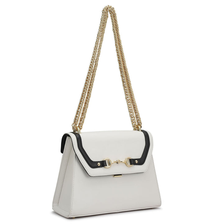 Small Plain Leather Shoulder Bag - Snow