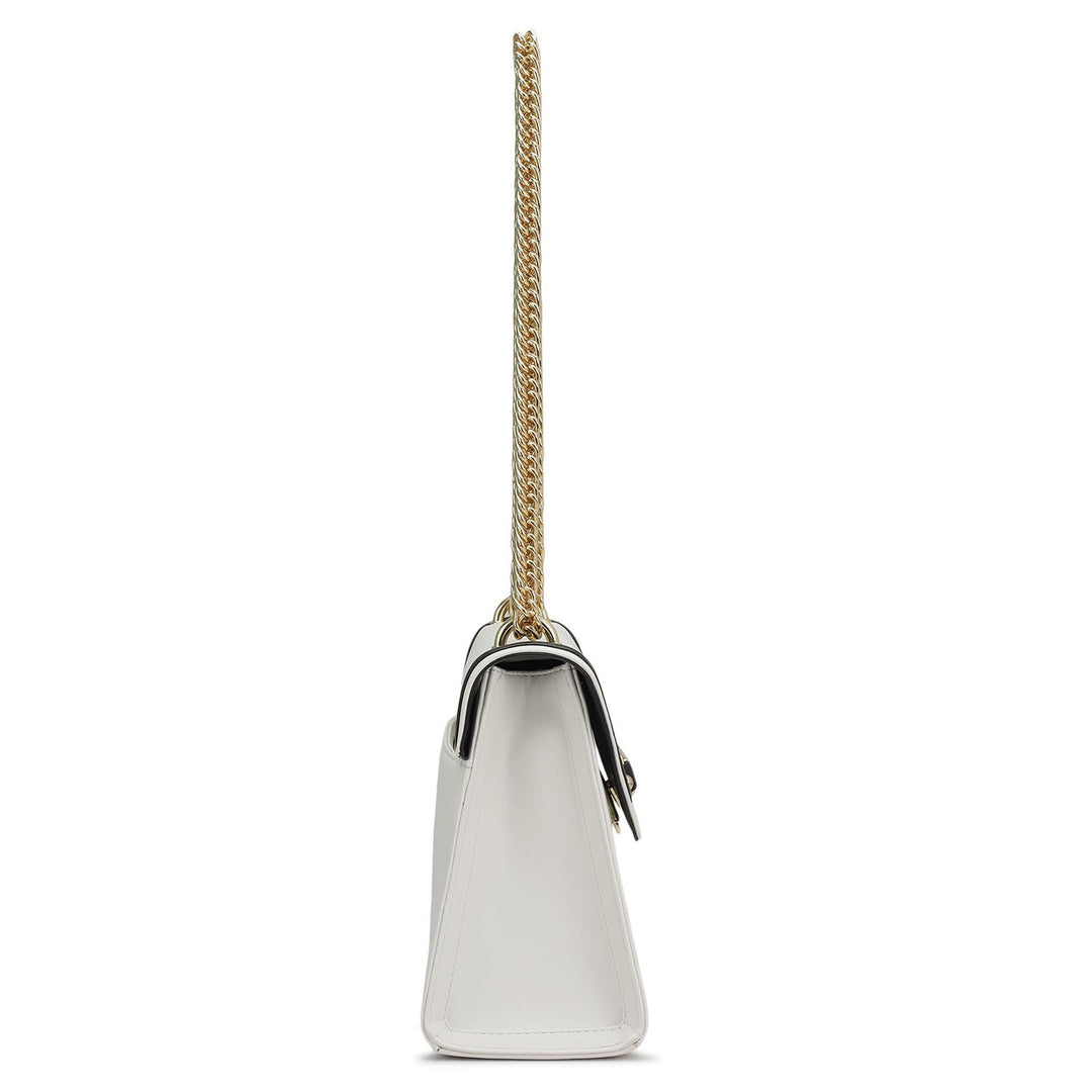 Small Plain Leather Shoulder Bag - Snow