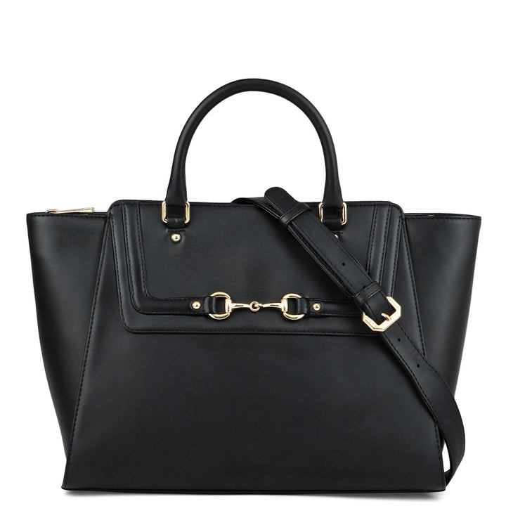 Medium Plain Leather Satchel - Black