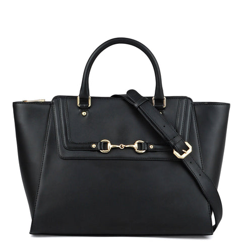 Medium Plain Leather Satchel - Black