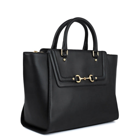 Medium Plain Leather Satchel - Black