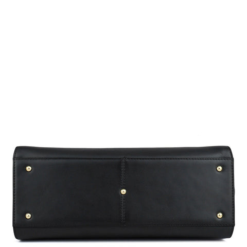 Medium Plain Leather Satchel - Black