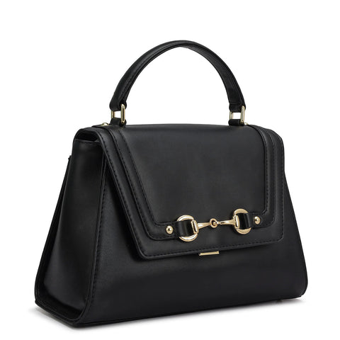 Small Plain Leather Satchel - Black