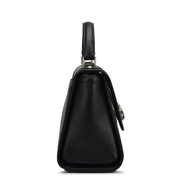 Small Plain Leather Satchel - Black