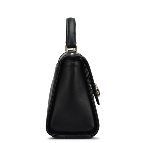 Small Plain Leather Satchel - Black