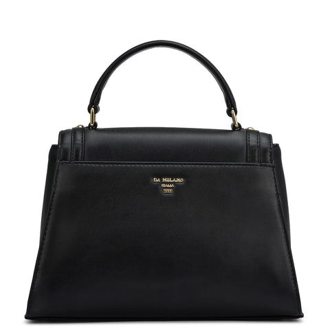 Small Plain Leather Satchel - Black