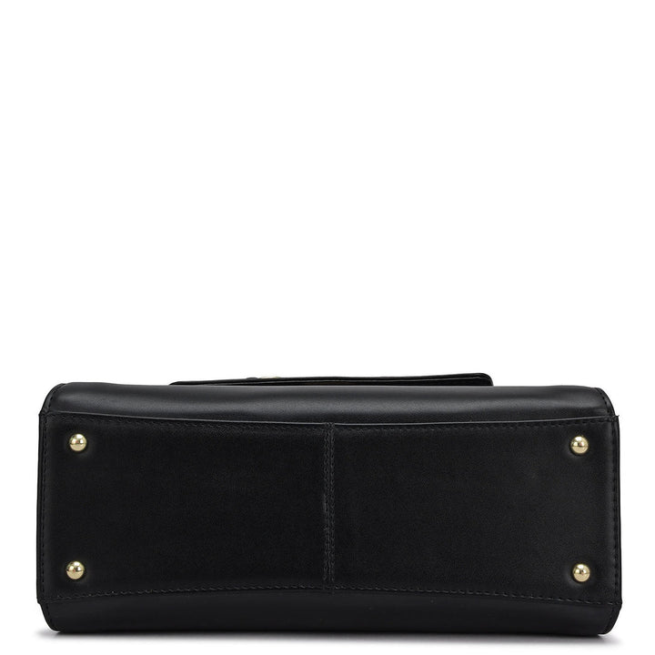 Small Plain Leather Satchel - Black