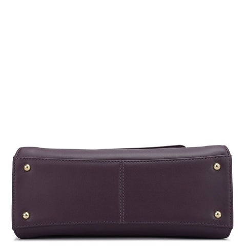 Small Plain Leather Satchel - Grapevine