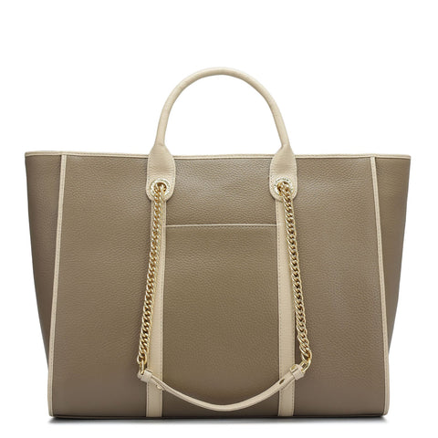 Large Wax Leather Satchel - Greyish Taupe