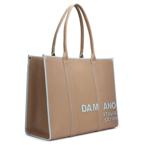 Oversized Wax Leather Book Tote - Greyish Taupe