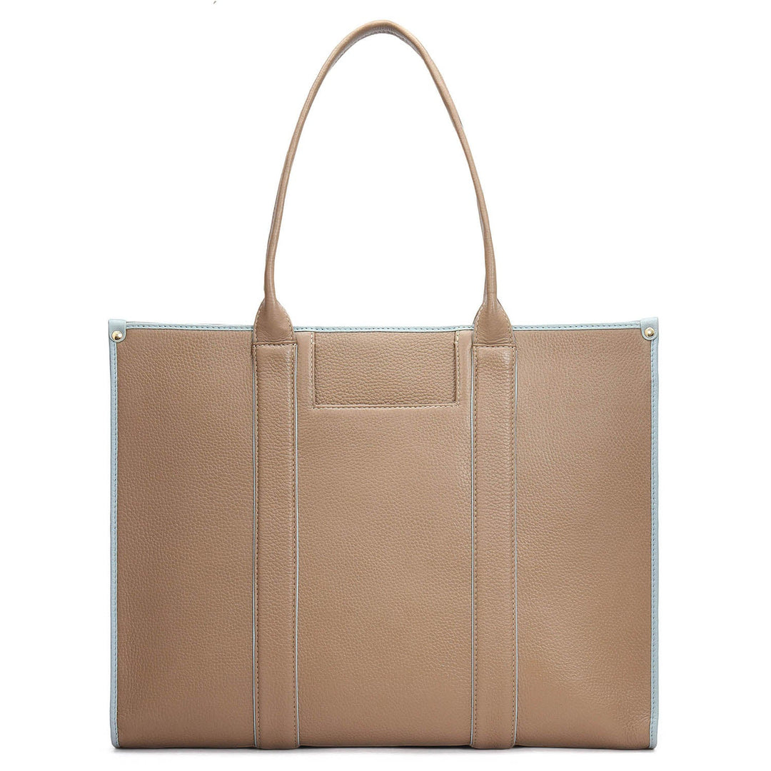 Oversized Wax Leather Book Tote - Greyish Taupe