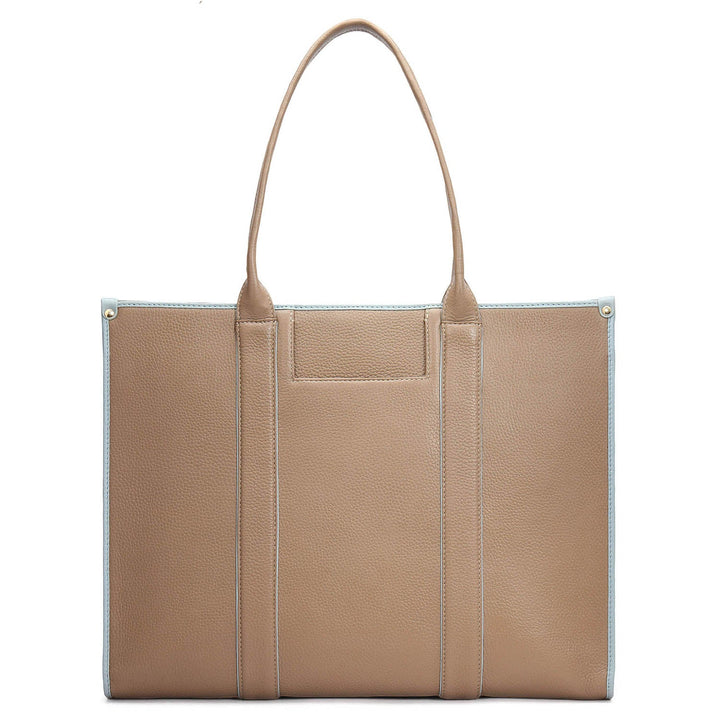 Oversized Wax Leather Book Tote - Greyish Taupe