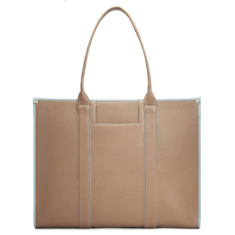 Oversized Wax Leather Book Tote - Greyish Taupe
