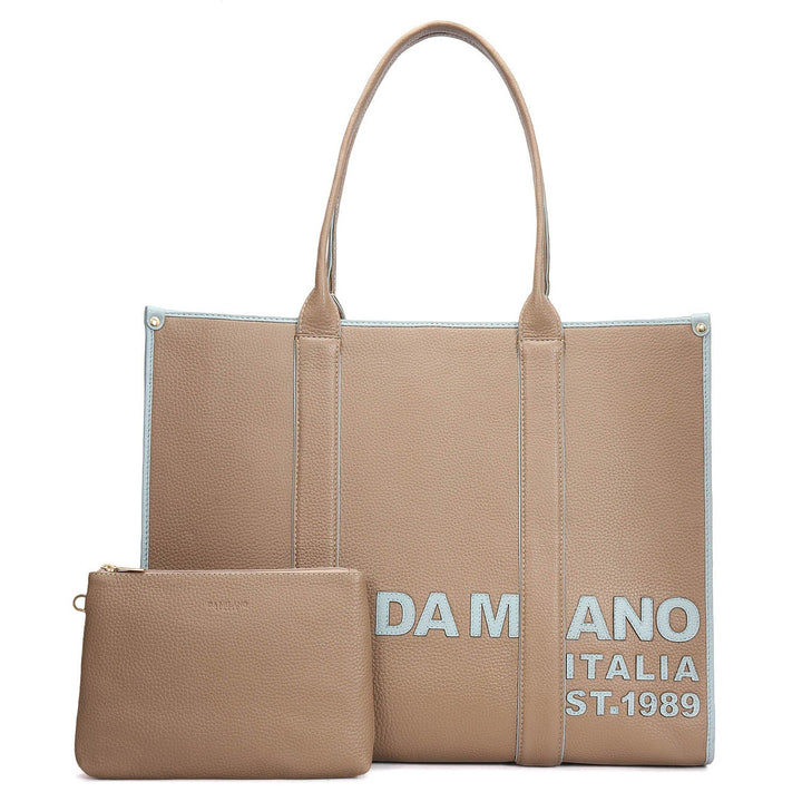 Oversized Wax Leather Book Tote - Greyish Taupe