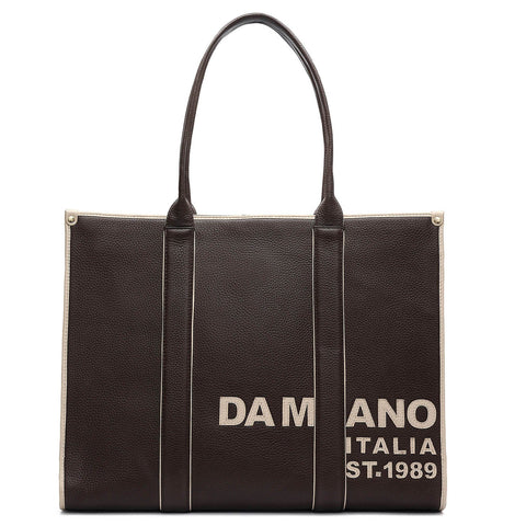 Oversized Wax Leather Book Tote - Chocolate