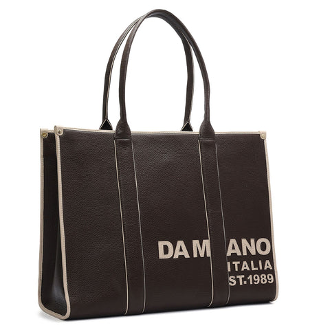 Oversized Wax Leather Book Tote - Chocolate