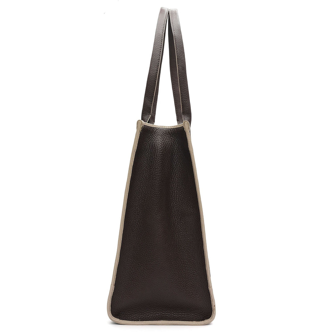 Oversized Wax Leather Book Tote - Chocolate
