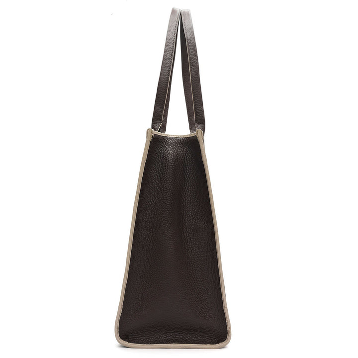 Oversized Wax Leather Book Tote - Chocolate