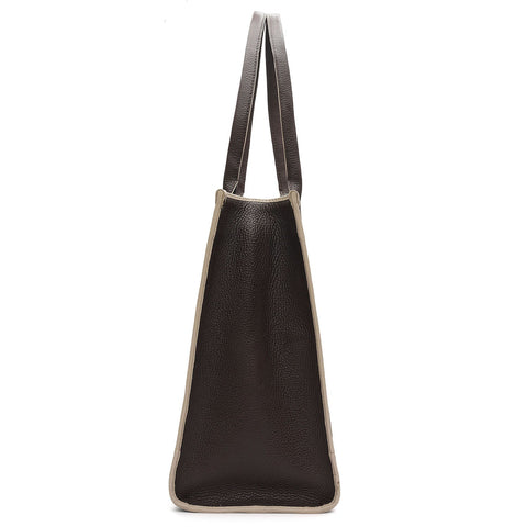 Oversized Wax Leather Book Tote - Chocolate