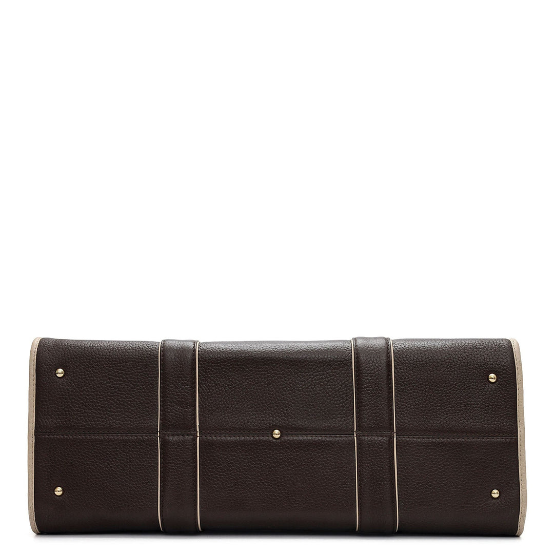 Oversized Wax Leather Book Tote - Chocolate