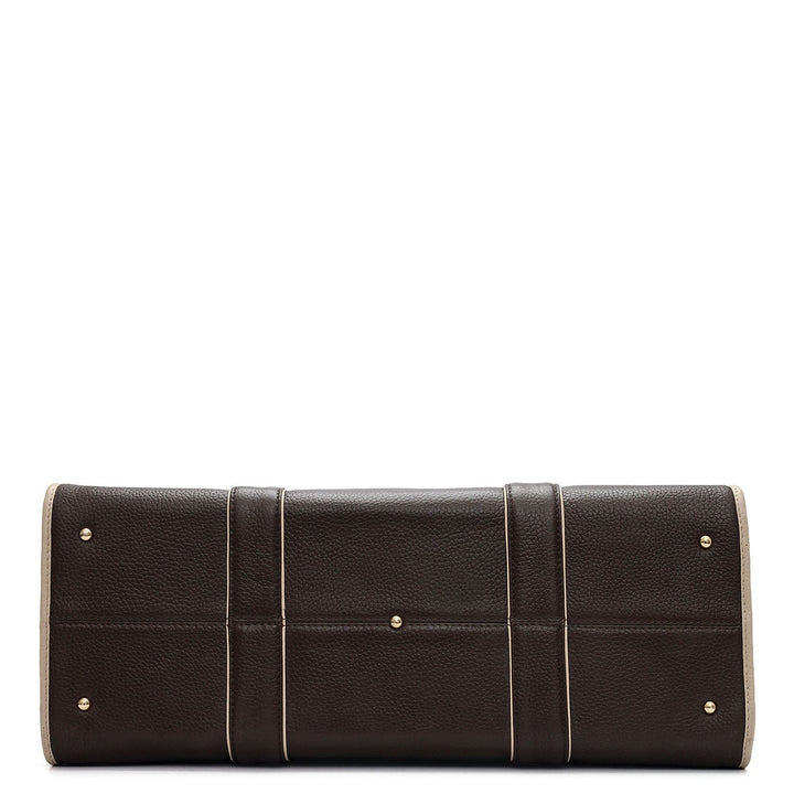 Oversized Wax Leather Book Tote - Chocolate