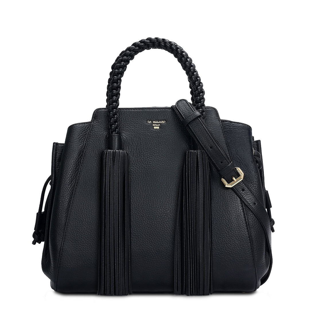 Medium Wax Leather Satchel - Black