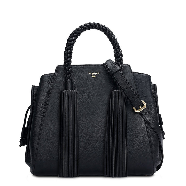 Medium Wax Leather Satchel - Black