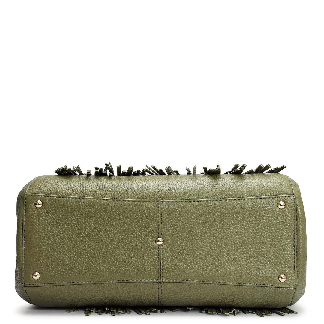 Medium Wax Leather Satchel - Fern